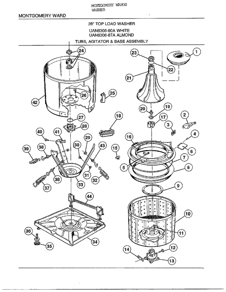 28` Top Load Tubs/agitator/base Diagram and Parts List for 6308A  Frigidaire Washer
