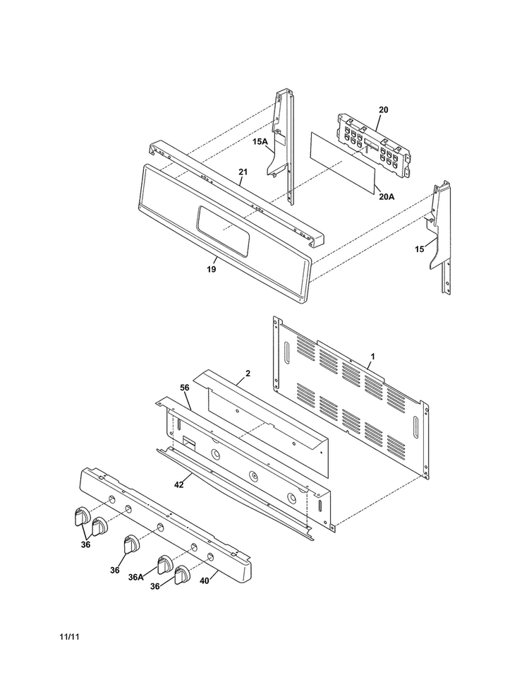 Backguard Diagram and Parts List for BGGF3042KFP  Frigidaire Range