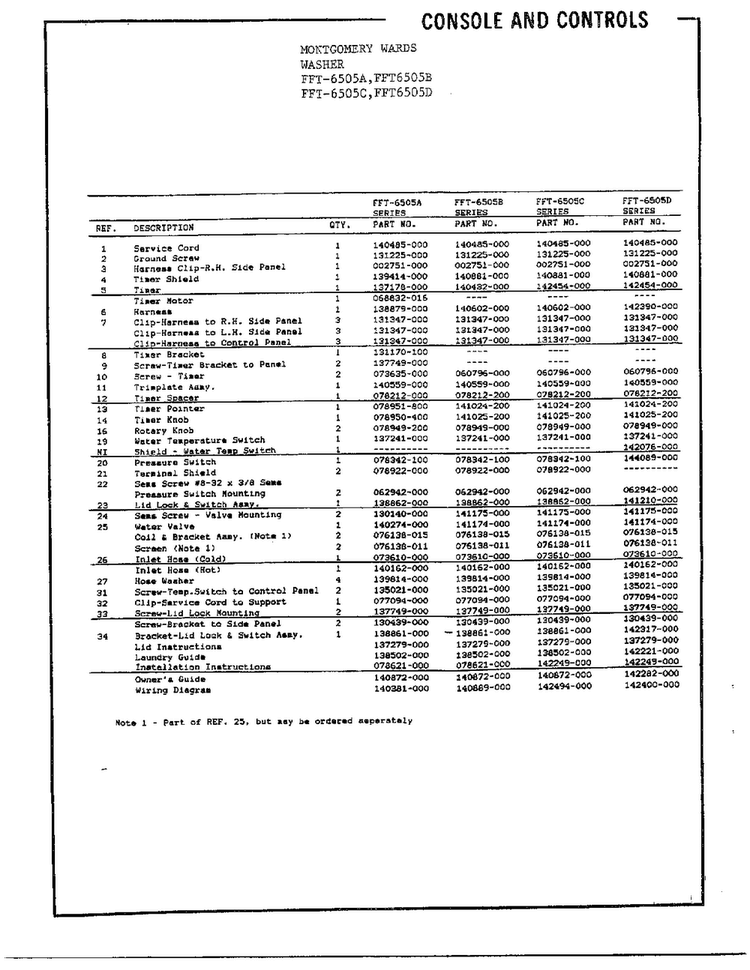 Console And Controls Page 2 Diagram and Parts List for 6508D  Frigidaire Washer