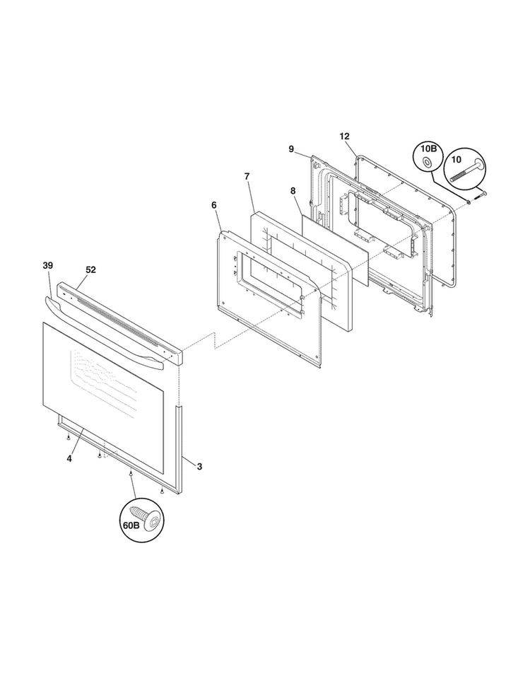 Door Diagram and Parts List for MFF312HSC  Frigidaire Range