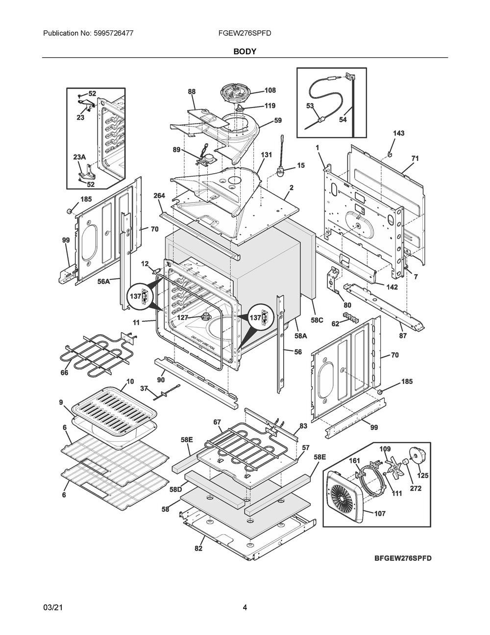 Body Diagram and Parts List for FGEW276SPFD  Frigidaire Range