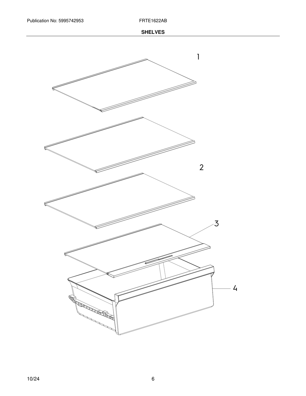 Shelves Diagram and Parts List for FRTE1622AB  Frigidaire Refrigerator