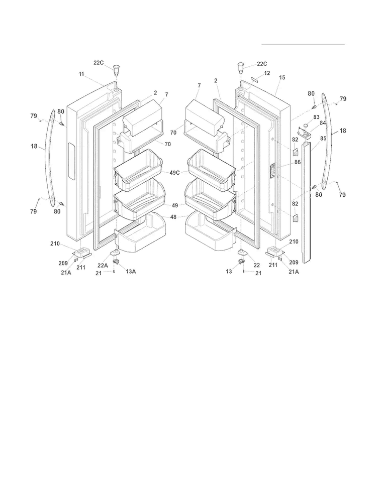 Fresh Food Door Diagram and Parts List for FGHG2344MF5  Frigidaire Refrigerator