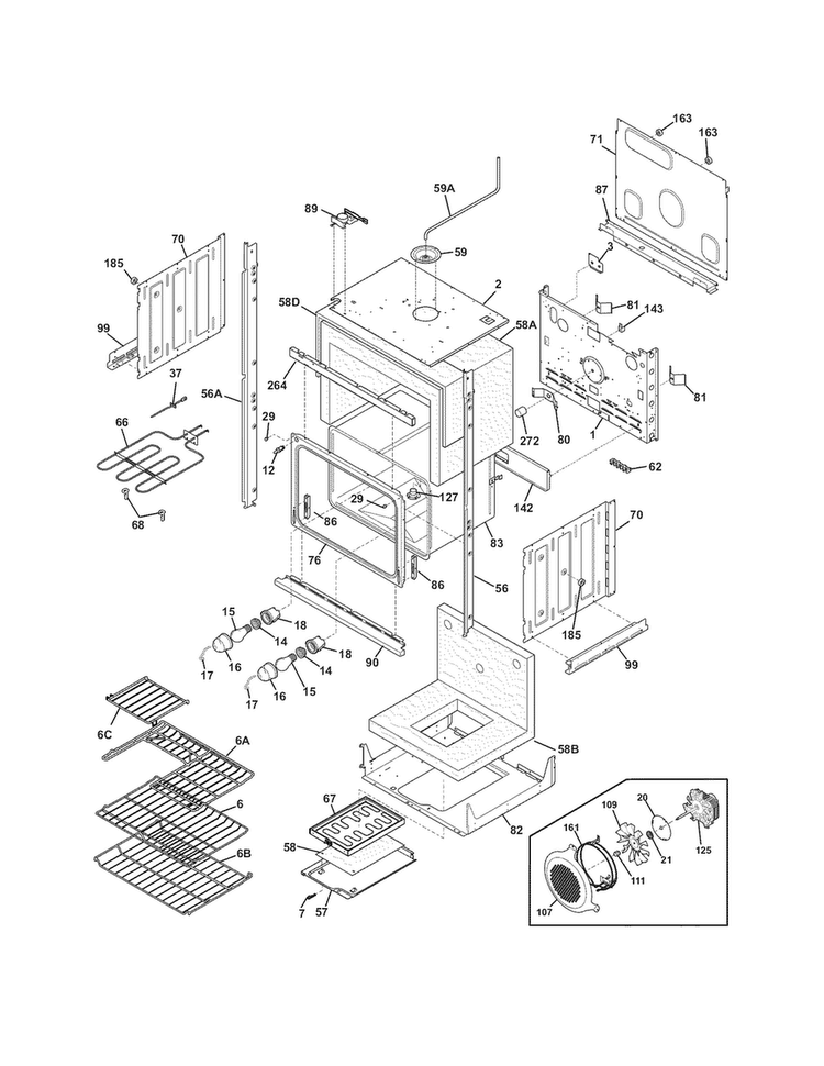 Lower Oven Diagram and Parts List for FGET2765KFB  Frigidaire Wall Oven