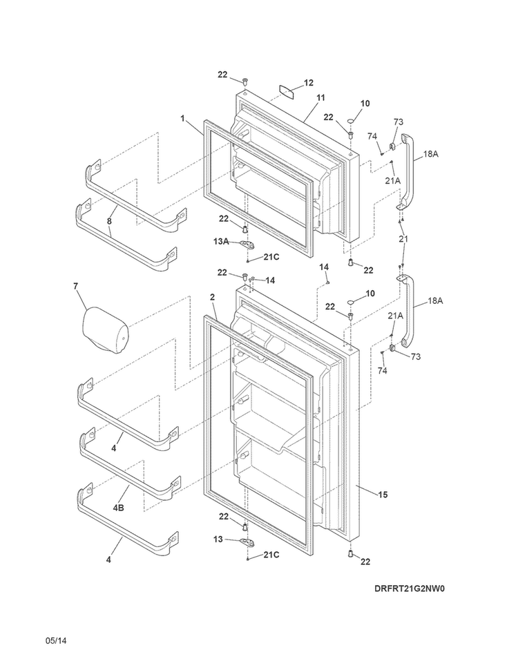 Doors Diagram and Parts List for FRT21G2PSA  Frigidaire Refrigerator