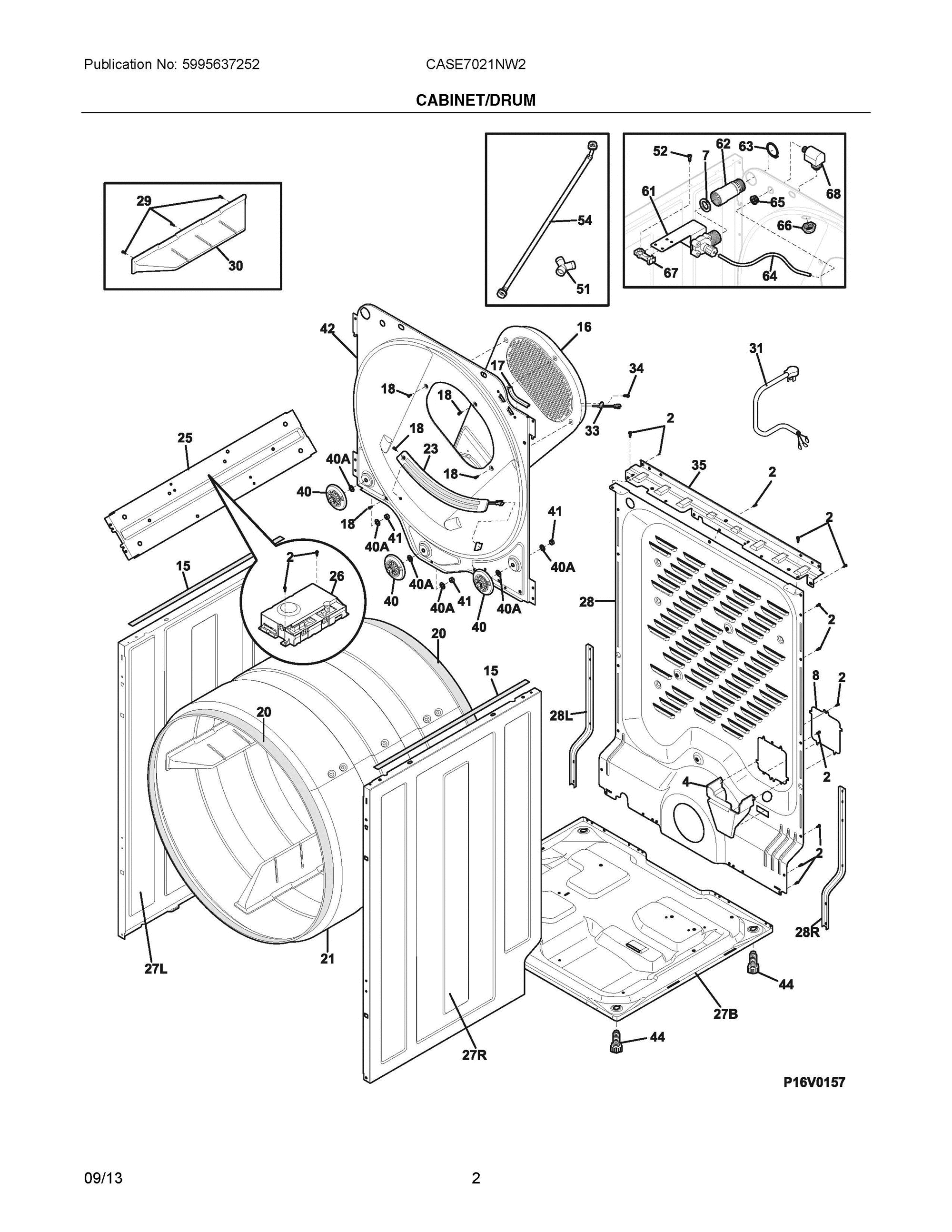 02 - CABINET/DRUM Diagram and Parts List for CASE7021NW2  Frigidaire Dryer