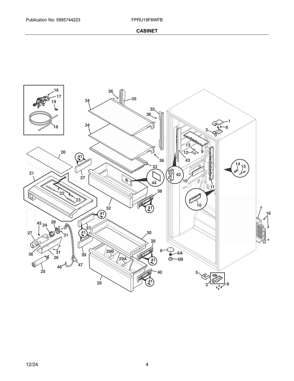 Cabinet Diagram and Parts List for FPRU19F8WFB  Frigidaire Refrigerator
