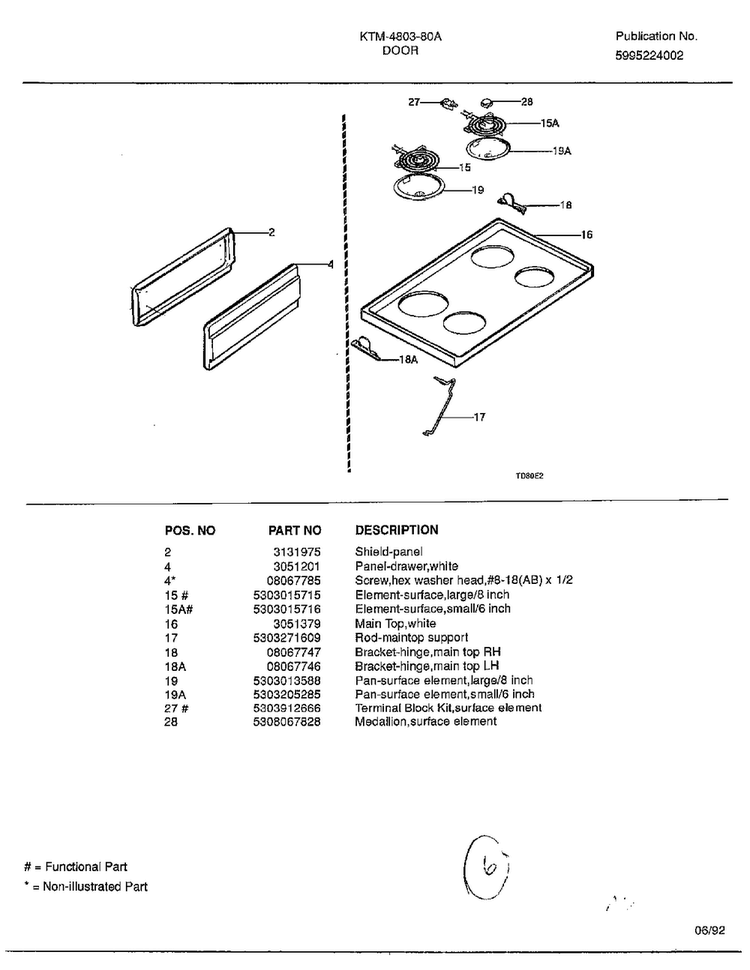 Door Page 2 Diagram and Parts List for 4803A  Frigidaire Range