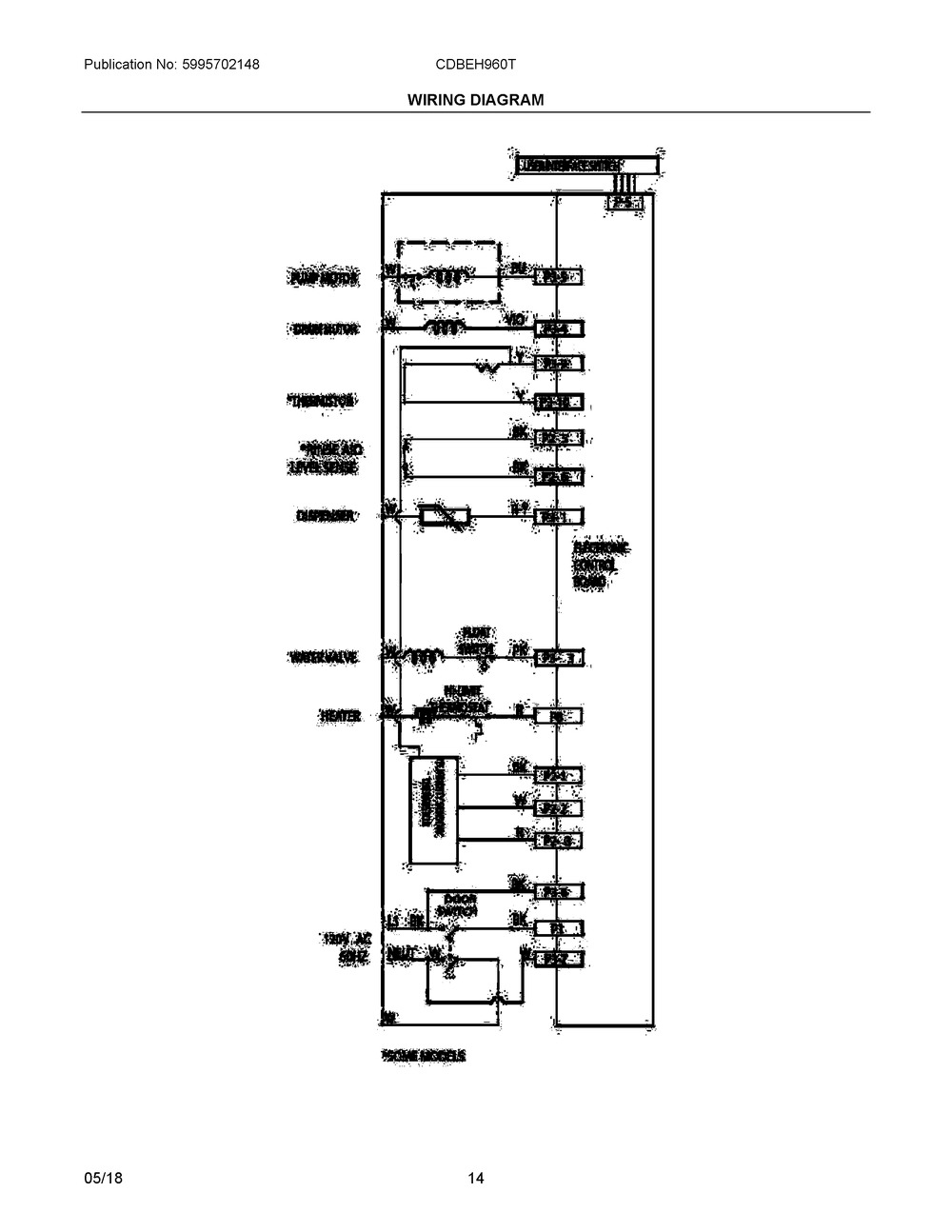 Wiring Diagram Diagram and Parts List for CDBEH960TD0A  Frigidaire Dishwasher