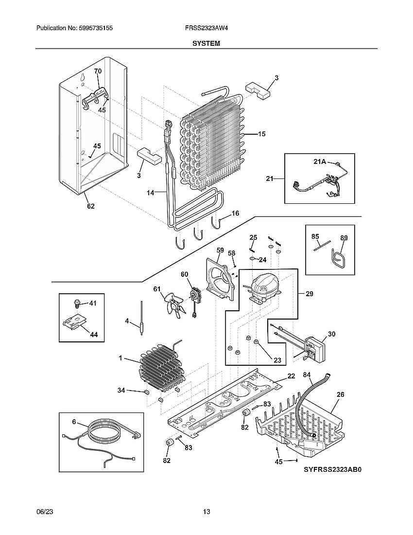 System Diagram and Parts List for FRSS2323AW4  Electrolux Refrigerator