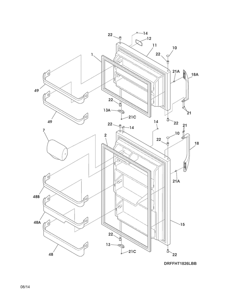 Doors Diagram and Parts List for FFHT1826LBD  Frigidaire Refrigerator