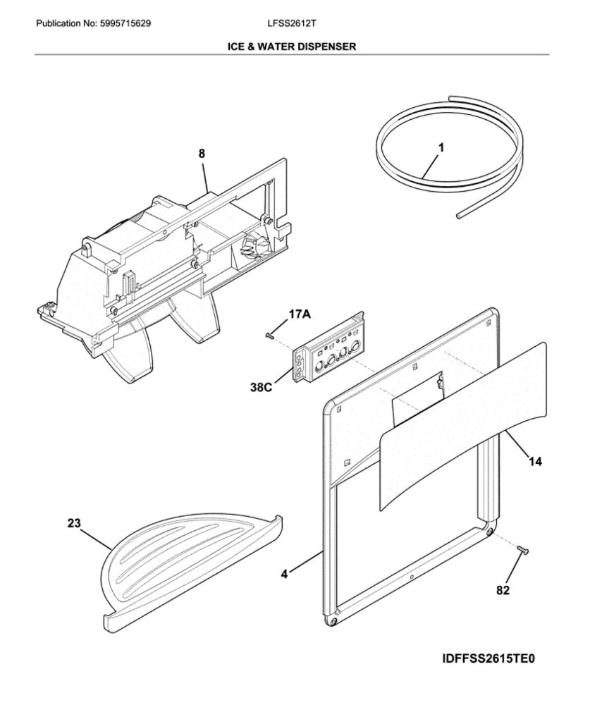 Dispenser Diagram and Parts List for LFSS2612TF2  Frigidaire Refrigerator