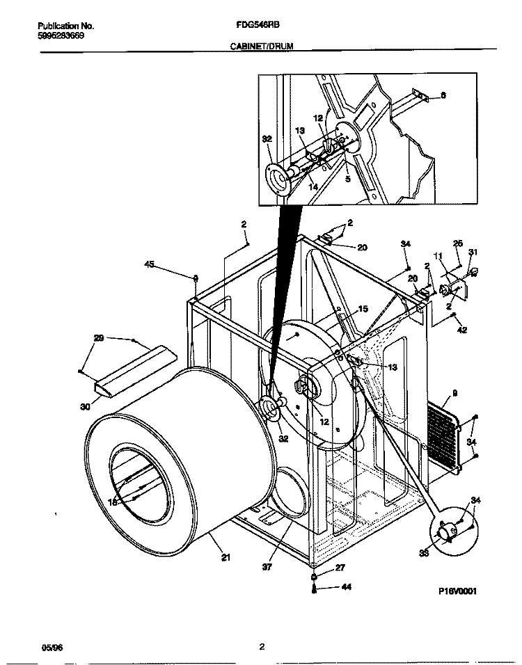 CABINET / DRUM Diagram and Parts List for FDG546NBS2  Frigidaire Dryer
