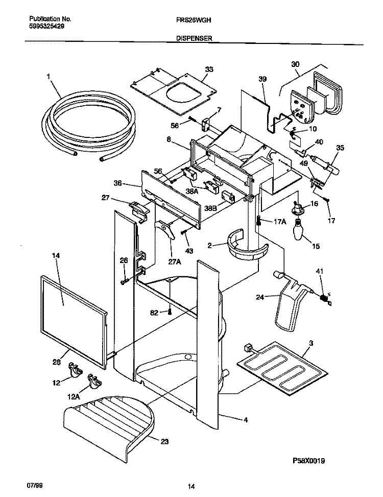 ICE DISPENSER Diagram and Parts List for FRS26WGHW3  Frigidaire Refrigerator