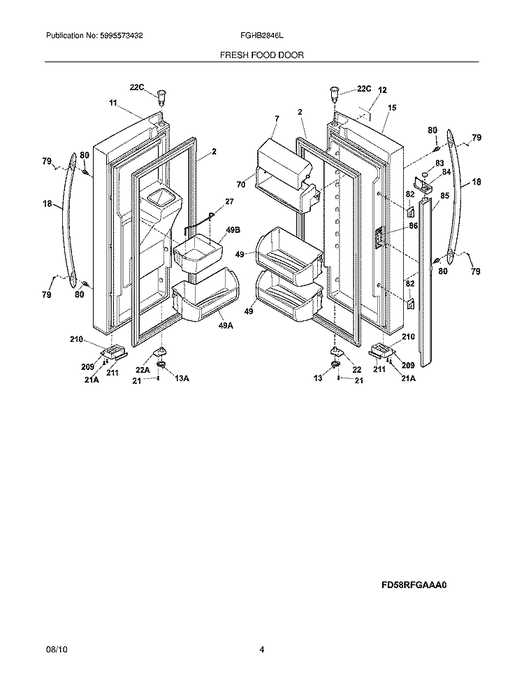 FRESH FOOD DOOR Diagram and Parts List for FGHB2846LF1  Frigidaire Refrigerator
