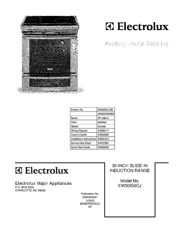 COVER Diagram and Parts List for EW30IS6CJSB  Electrolux Range
