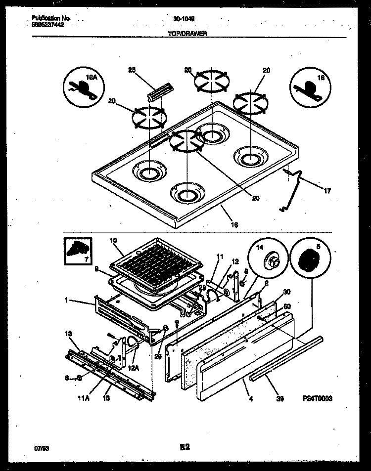 COOKTOP AND BROILER DRAWER PARTS Diagram and Parts List for 30-1049-23-08  Tappan Range