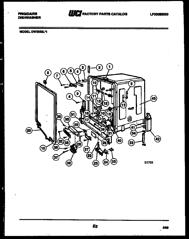 TUB PARTS Diagram and Parts List for DW3350W1  Frigidaire Dishwasher