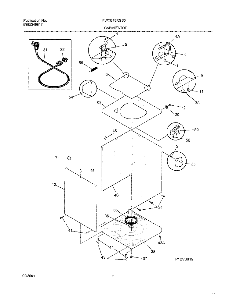 WSHR CAB, TOP Diagram and Parts List for FWXB45RGS0  Frigidaire Washer
