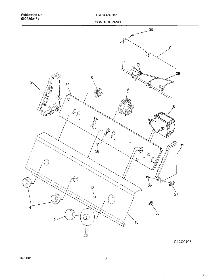 CONTROL PANEL Diagram and Parts List for GWS445RHS1  Gibson Washer