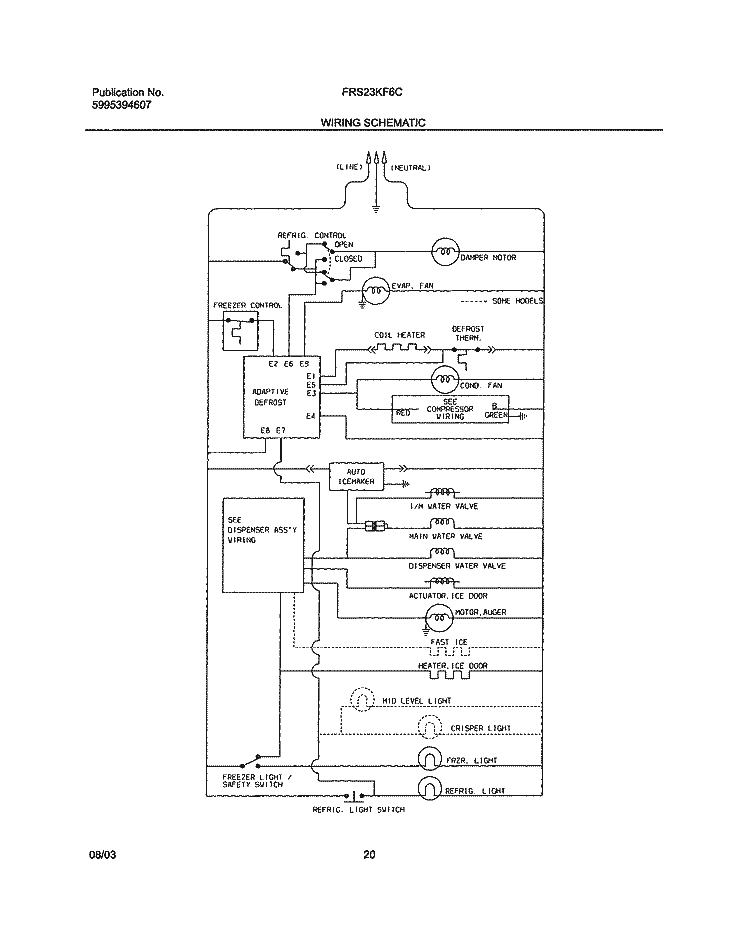 WIRING SCHEMATIC Diagram and Parts List for FRS23KF6CB1  Frigidaire Refrigerator