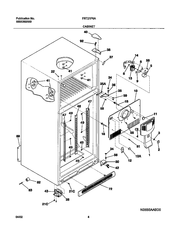 CABINET Diagram and Parts List for FRT21P6BSB0  Frigidaire Refrigerator