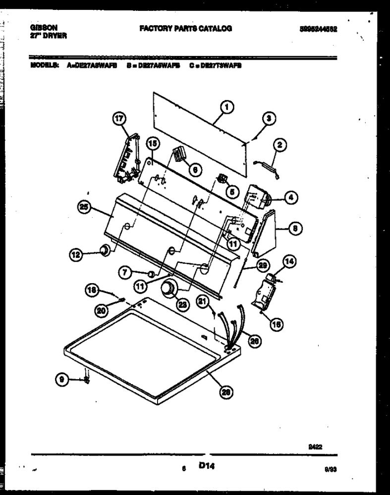 Console And Control Parts Diagram and Parts List for DE27T3WAFB  Gibson Dryer
