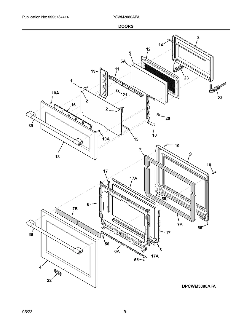 Doors Diagram and Parts List for PCWM3080AFA  Electrolux Microwave Oven Combo