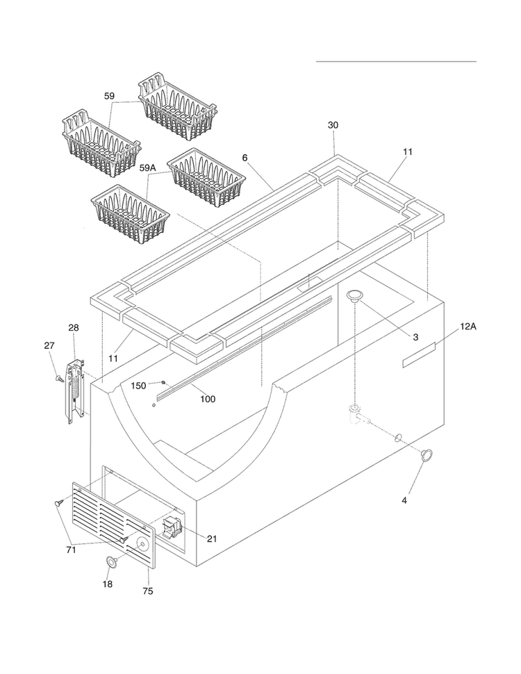 Cabinet Diagram and Parts List for WWFC13M4NW1  Westinghouse Freezer