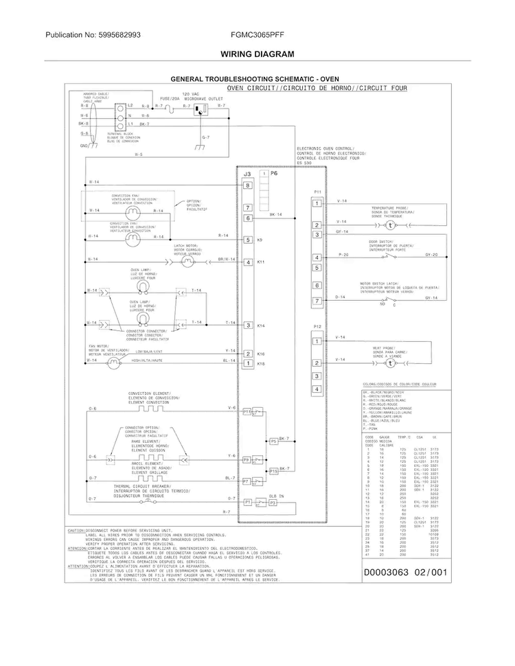 Wiring Diagram Diagram and Parts List for FGMC3065PFF  Frigidaire Microwave Oven Combo