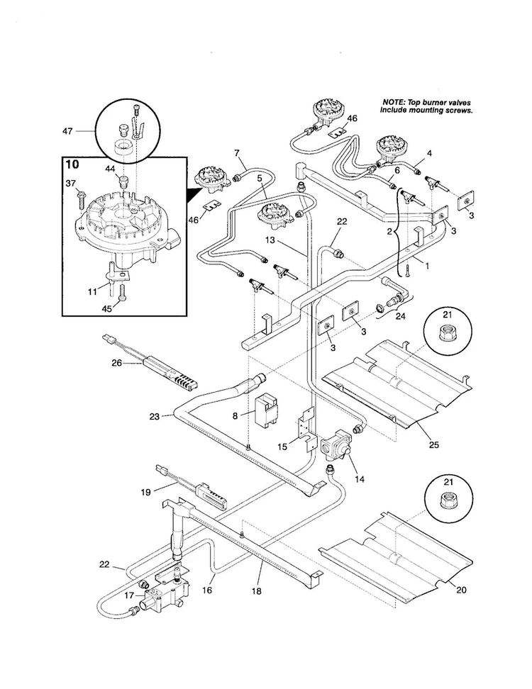Burner Diagram and Parts List for FGFB64CJSC  Frigidaire Range
