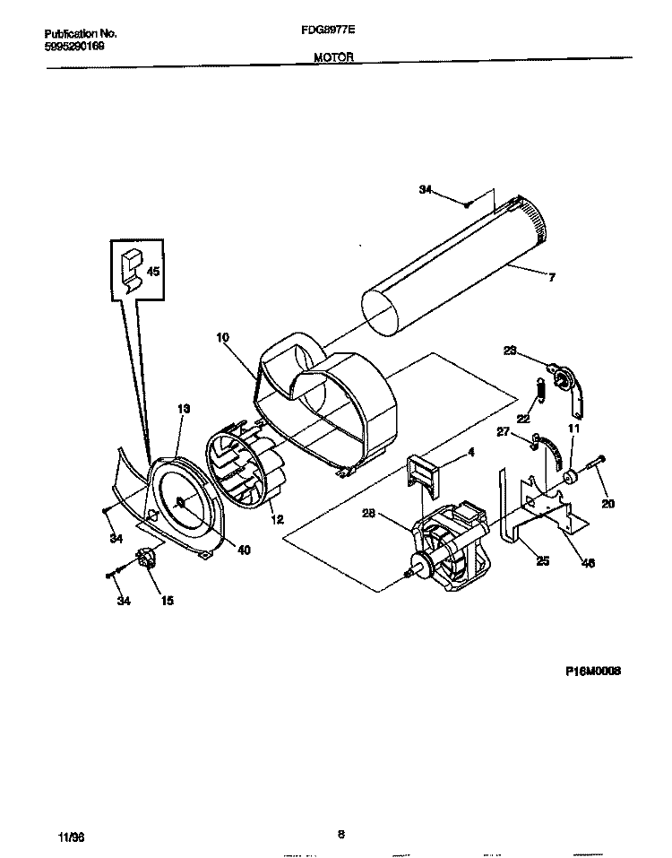 MOTOR Diagram and Parts List for FDG8977ES0  Frigidaire Dryer