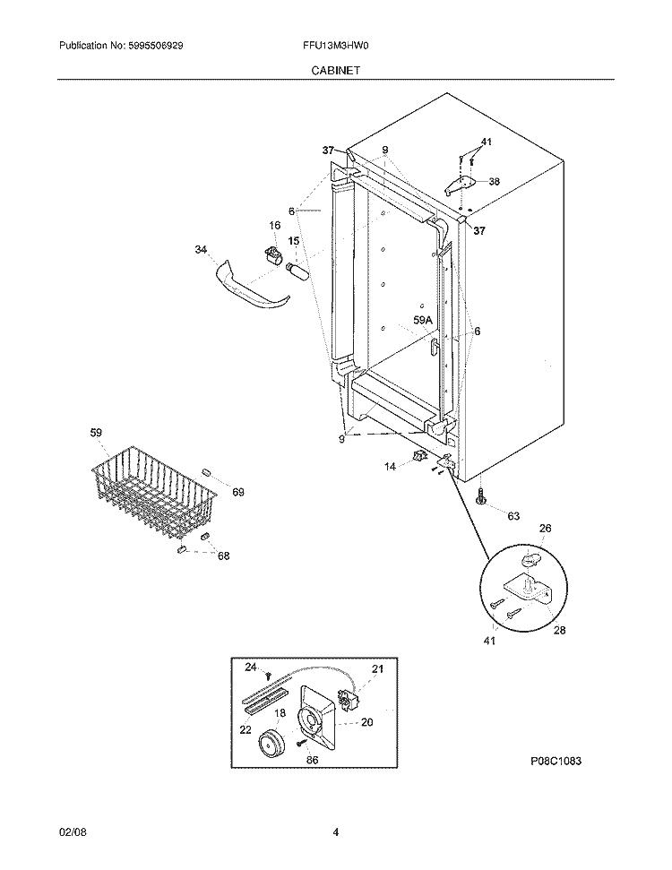 CABINET Diagram and Parts List for FFU13M3HW0  Frigidaire Freezer