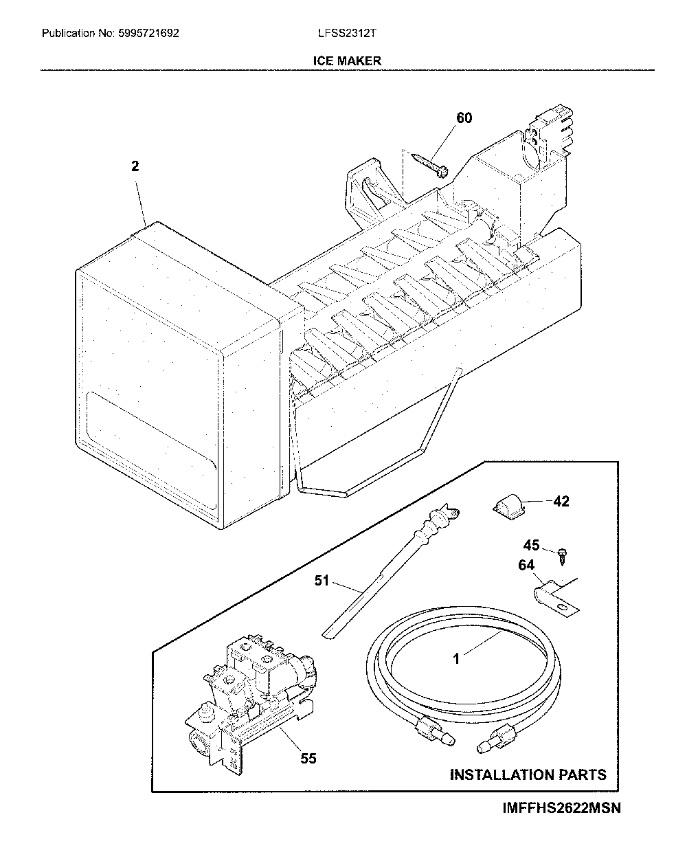 Ice maker Diagram and Parts List for LFSS2312TP4  Frigidaire Refrigerator