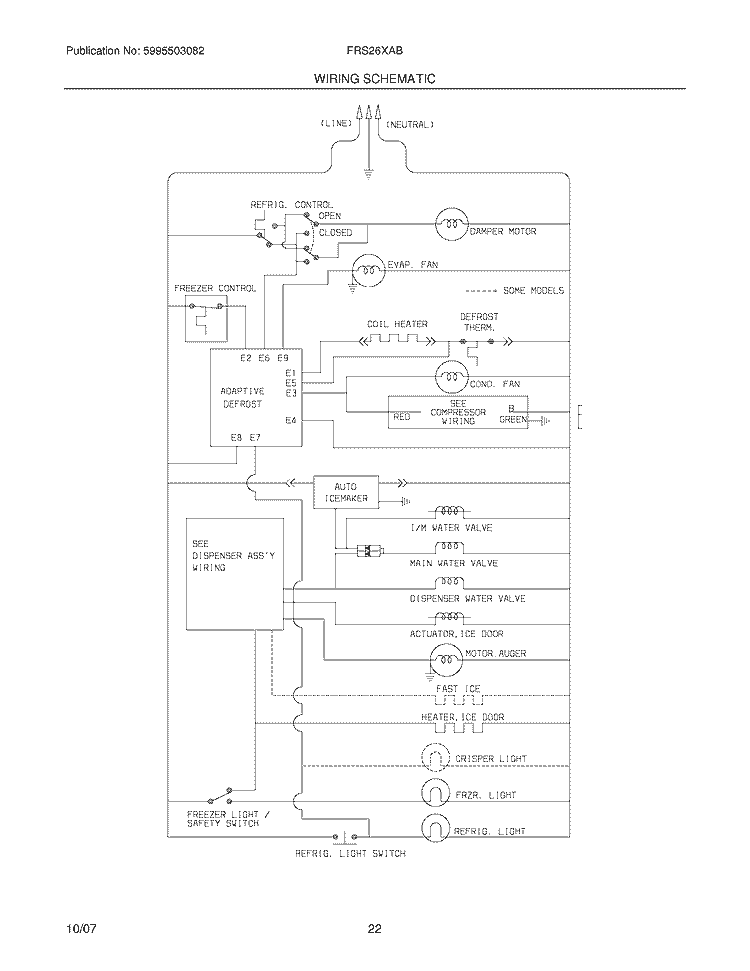 WIRING SCHEMATIC Diagram and Parts List for FRS26XABW1  Frigidaire Refrigerator