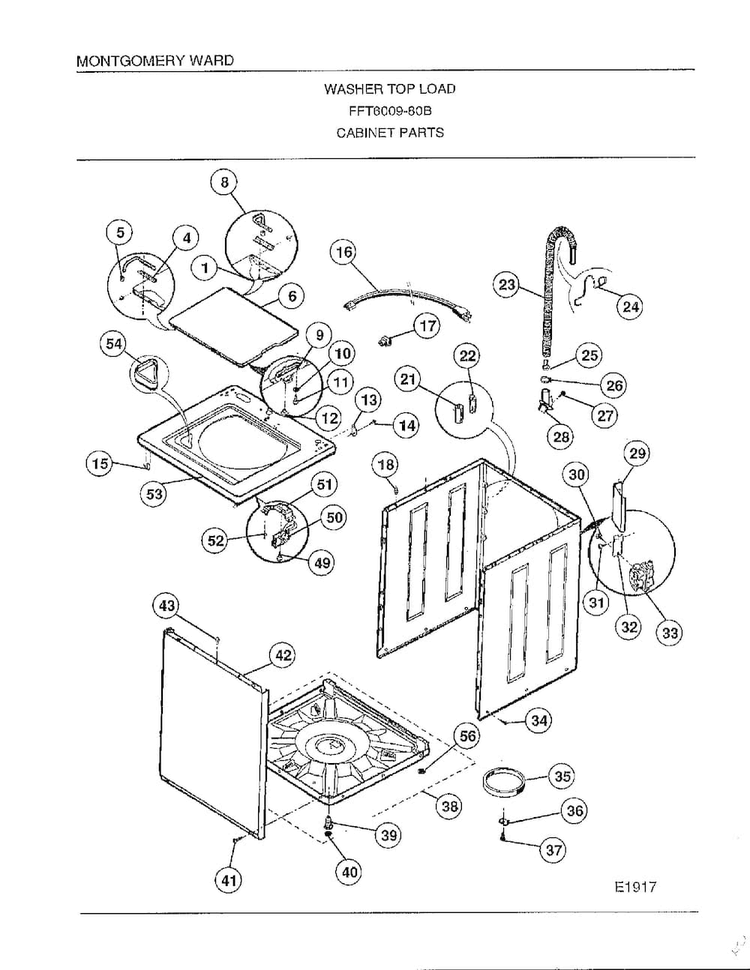 Cabinet Parts Diagram and Parts List for 6009-80B  Frigidaire Washer