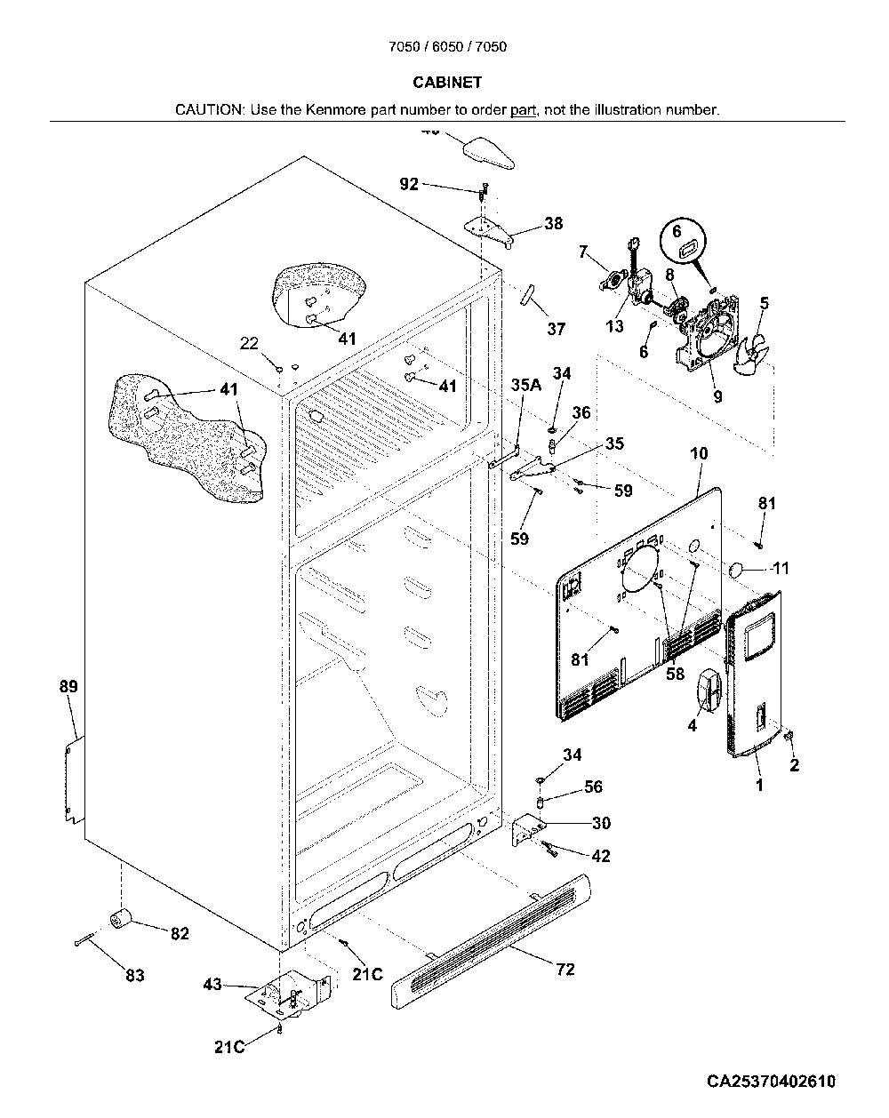 Cabinet Diagram and Parts List for 25370502619  Kenmore Refrigerator