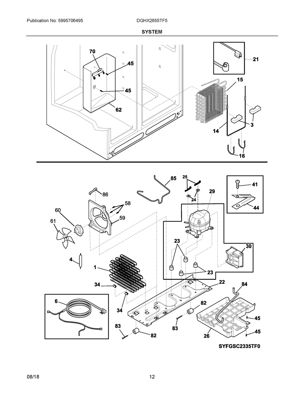 System Diagram and Parts List for DGHX2655TF5  Frigidaire Refrigerator