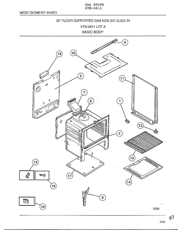 Basic Body Diagram and Parts List for 2811  Frigidaire Range