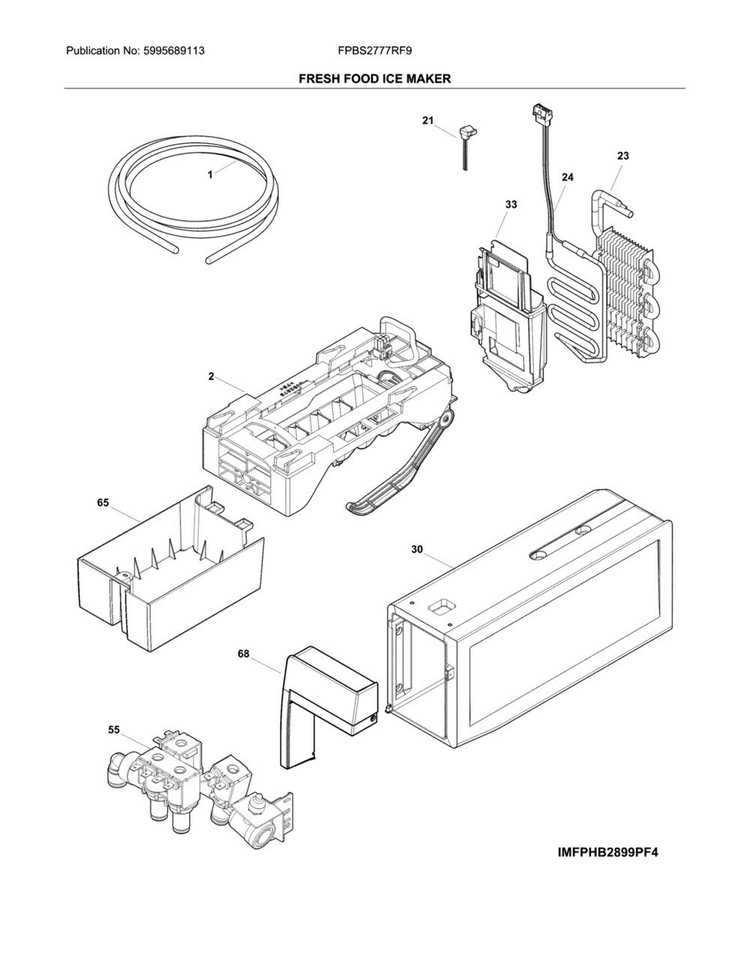 Fresh Food Ice Maker Diagram and Parts List for FPBS2777RF9  Frigidaire Refrigerator