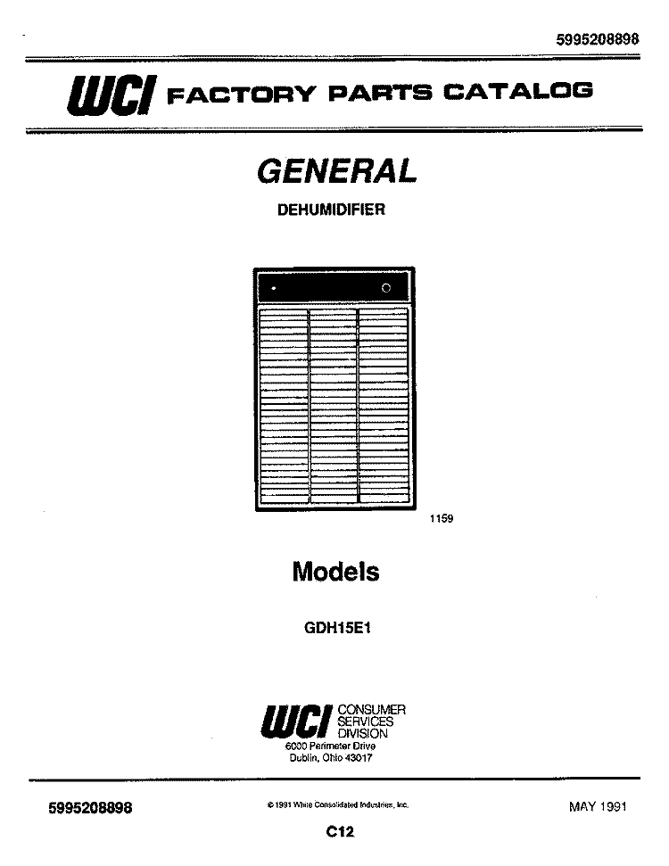 COVER Diagram and Parts List for GDH15E1  Frigidaire Dehumidifier