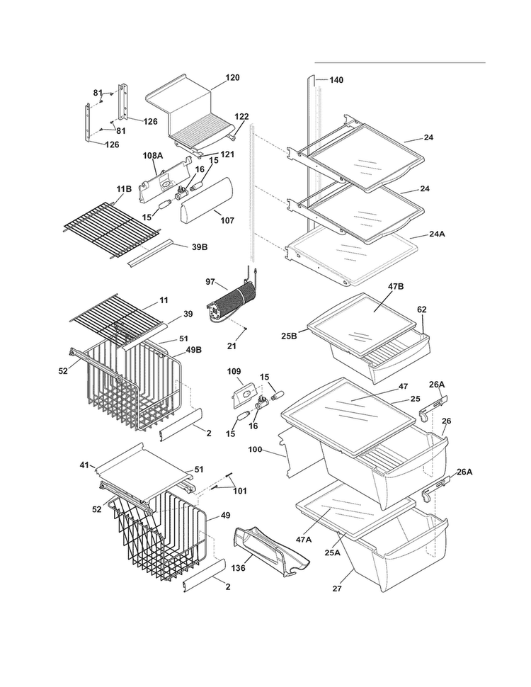 Shelves Diagram and Parts List for LGHC2342LF3  Frigidaire Refrigerator