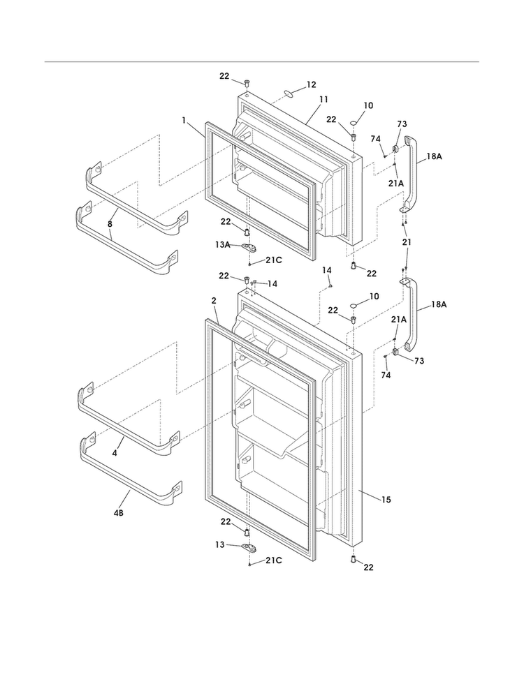 Doors Diagram and Parts List for WRT5B1EWH  Westinghouse Refrigerator