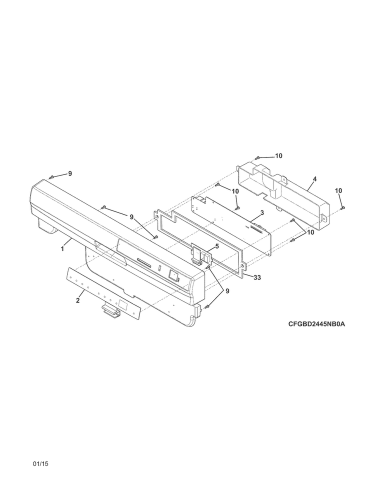Control Panel Diagram and Parts List for FGBD2445NQ6A  Frigidaire Dishwasher