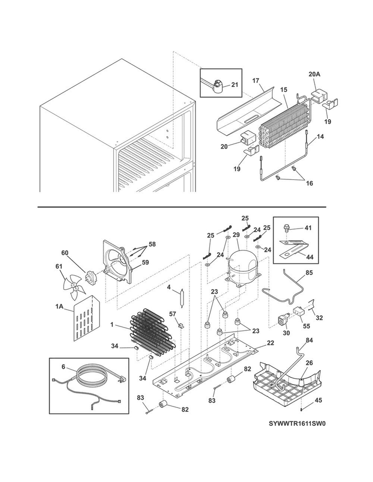System Diagram and Parts List for WWTR1611SW0  Westinghouse Refrigerator