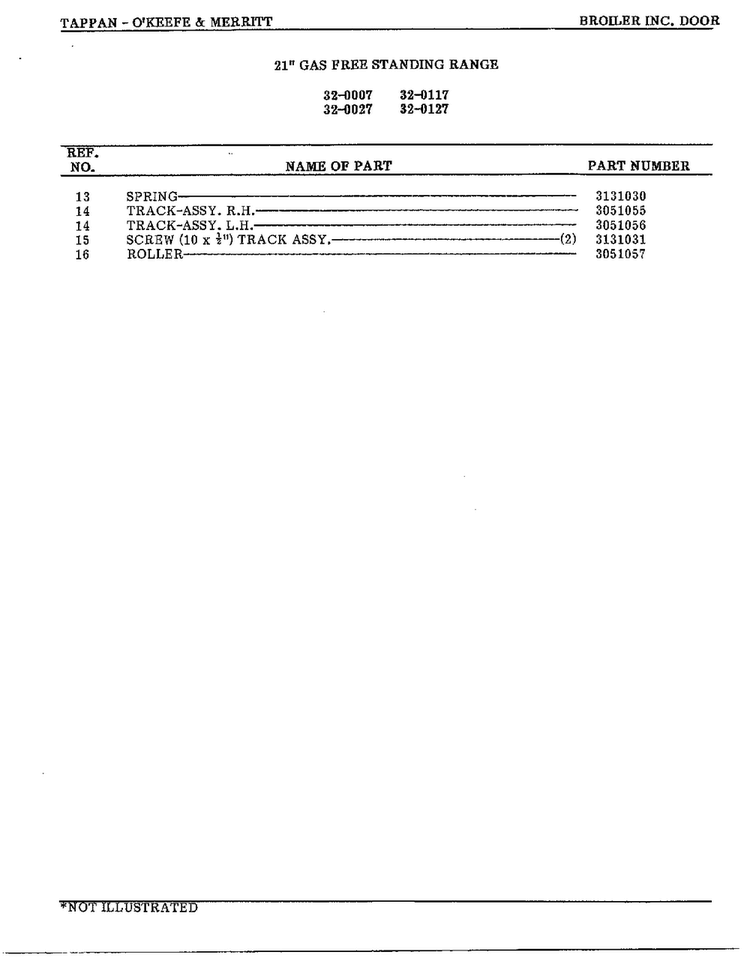 Broiler Door Page 2 Diagram and Parts List for 32-0127  Frigidaire Range