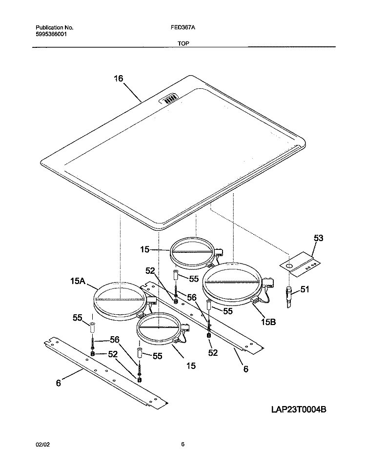 COOKTOP Diagram and Parts List for FED367AQC  Frigidaire Range