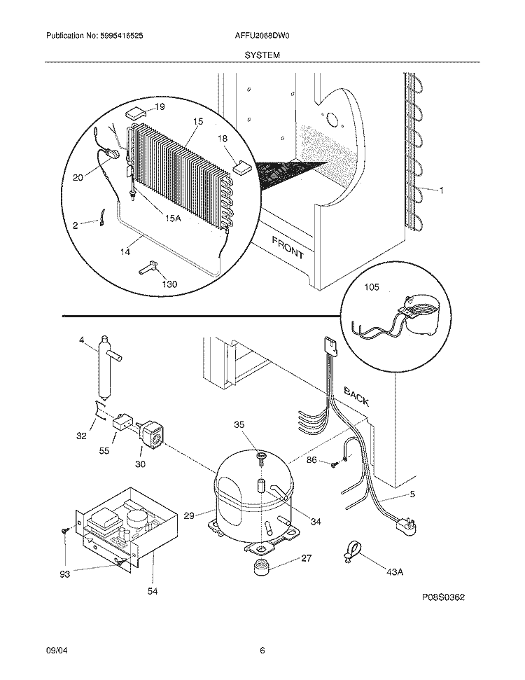 SYSTEM Diagram and Parts List for AFFU2068DW0  Frigidaire Freezer