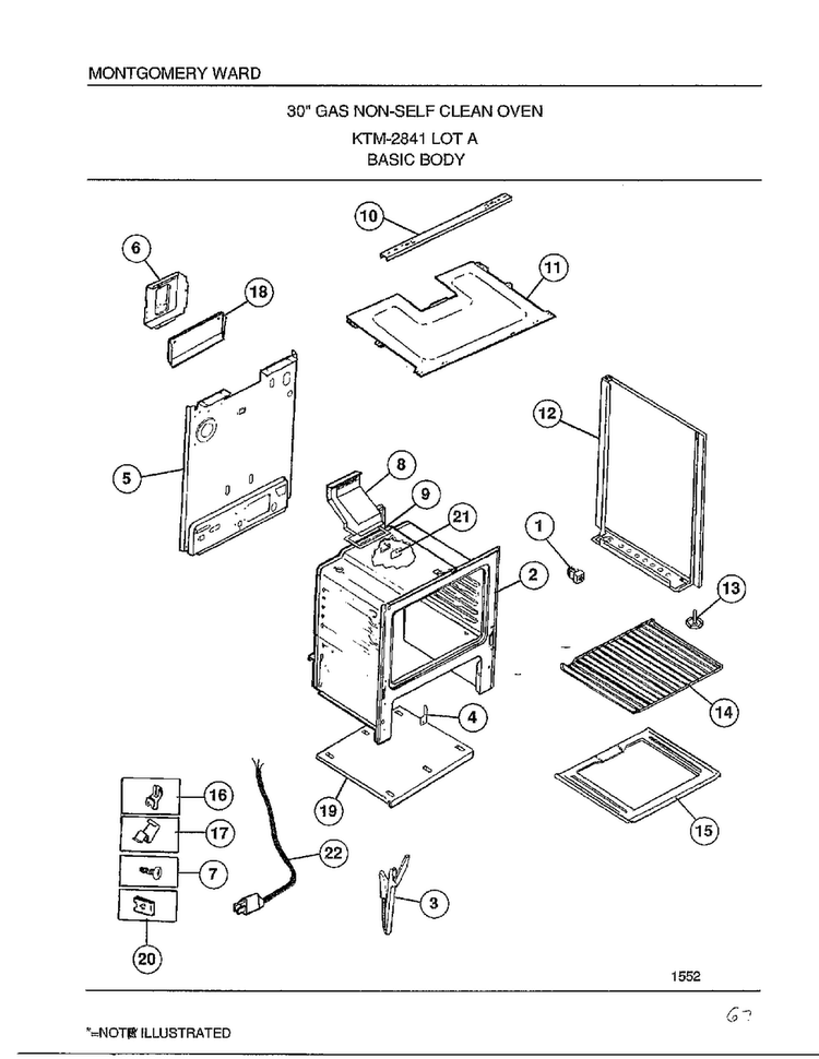 Basic Body Diagram and Parts List for 2841A  Frigidaire Range