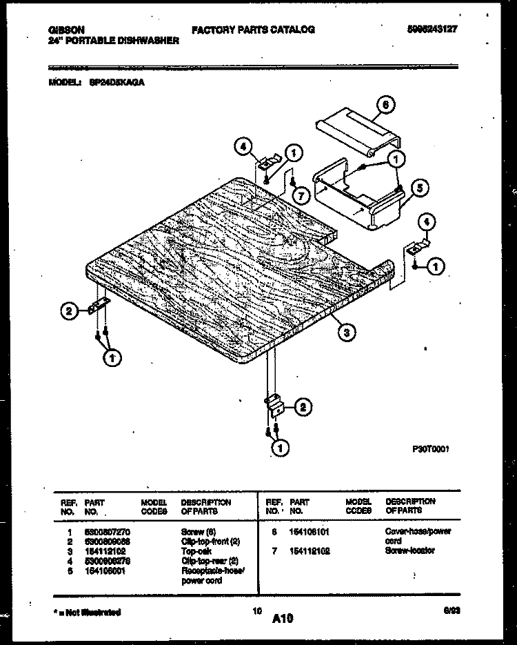 TOP PARTS Diagram and Parts List for SP24D5KAGA  Gibson Dishwasher